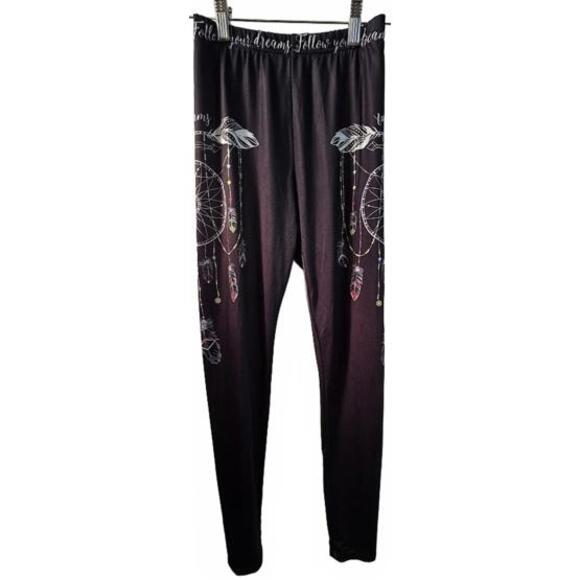 Pants - Black Leggings with Dreamcatcher and Feather Print Size S